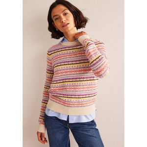 BODEN Edie Fair Isle Women's Wool Sweater Chalky Pink Fair Isle - Size XS